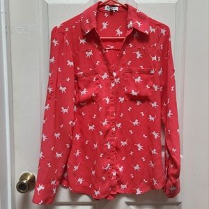 Express Portofino Shirt in Coral Cat Pattern